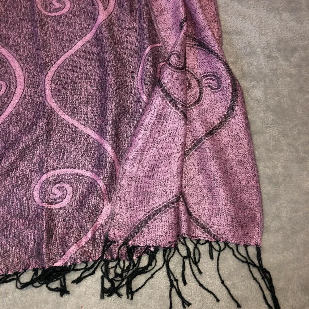 Pink and Black Rayon Paisley Print Fringe Wrap Scarf 27